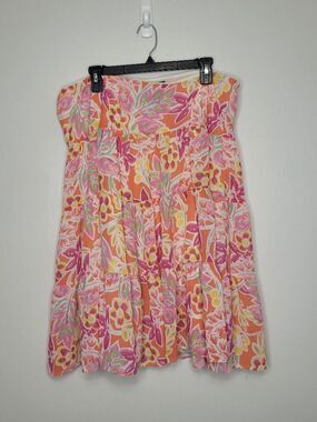 Chaps bright flower print tiered pull on flirty tropical skirt size xl
